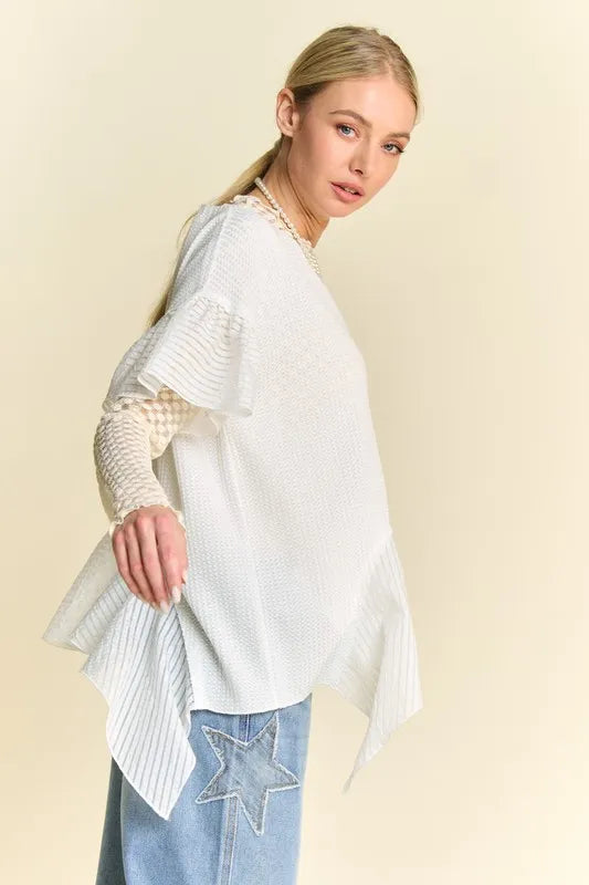 Davi & Dani Waffle Knit Bodice Ruffle Bottom Detail Top - Premium from Trendsi - Just $40.99! Shop now at Handbags Specialist Headquarter