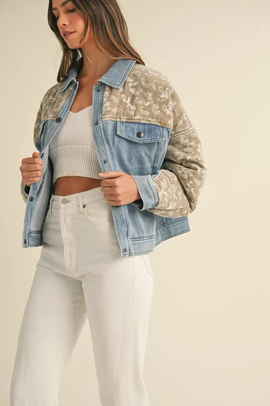MABLE Quilted Paisley Print Contrast Denim Jacket - Premium Women / Jeans & Denim from Trendsi - Just $71.56! Shop now at Handbags Specialist Headquarter