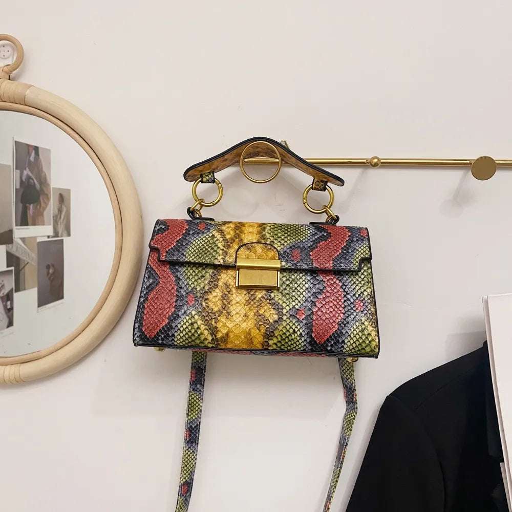 PU Leather Snakeskin Print Crossbody Bag - Premium Crossbody Bag from Trendsi - Just $35.99! Shop now at Handbags Specialist Headquarter