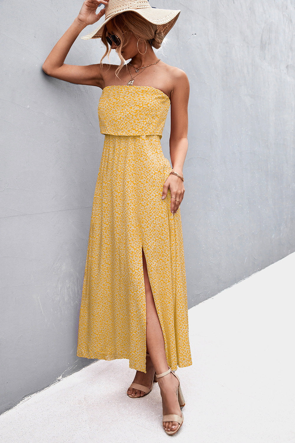 Strapless Split Maxi Dress - Premium Maxi Dress from Trendsi - Just $31.99! Shop now at Handbags Specialist Headquarter