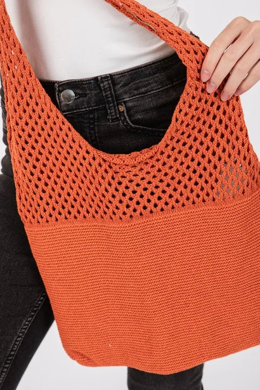 Fame Half Pointelle Knit Tote Bag - Premium Tote Bag from Trendsi - Just $27.99! Shop now at Handbags Specialist Headquarter