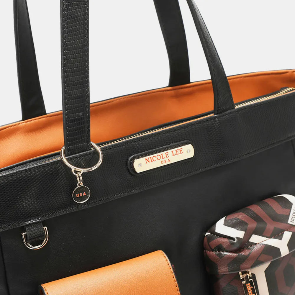 Nicole Lee USA Geometric Pattern Tote Bag - Premium Tote Bag from Trendsi - Just $70.99! Shop now at Handbags Specialist Headquarter