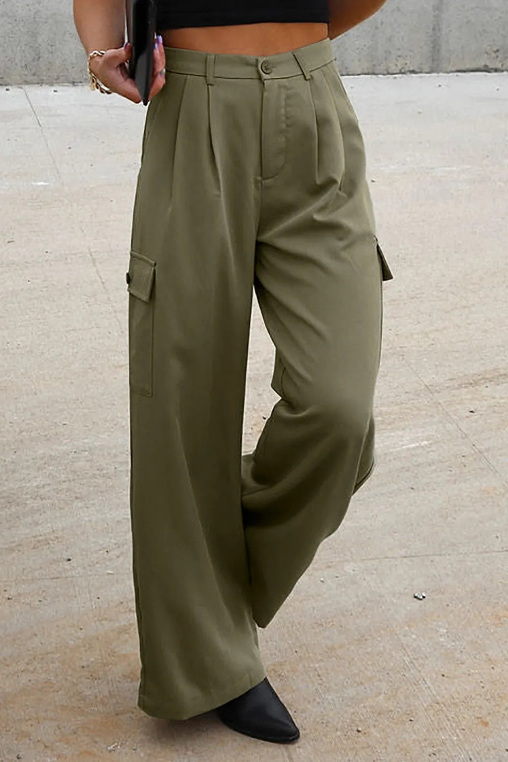 Ruched Wide Leg Pants with Pockets - Premium Bottoms from Trendsi - Just $50! Shop now at Handbags Specialist Headquarter