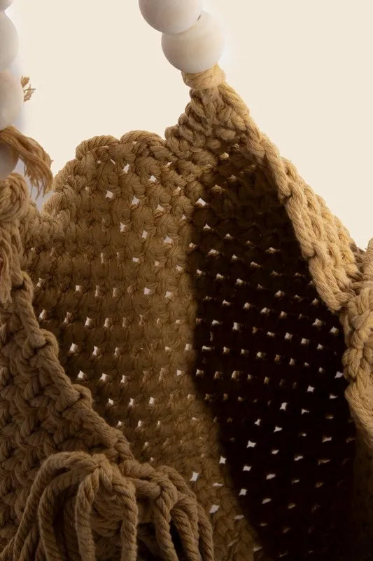 Fame Wooden Beaded Handle Braided Tote Bag - Premium Tote Bag from Trendsi - Just $42.99! Shop now at Handbags Specialist Headquarter