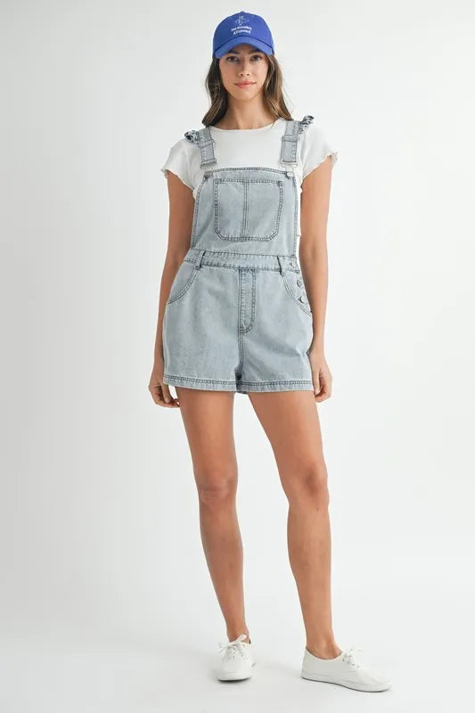 MABLE Square Neck Ruffle Shoulder Denim Overall Romper - Premium Women / Jeans & Denim from Trendsi - Just $67.12! Shop now at Handbags Specialist Headquarter