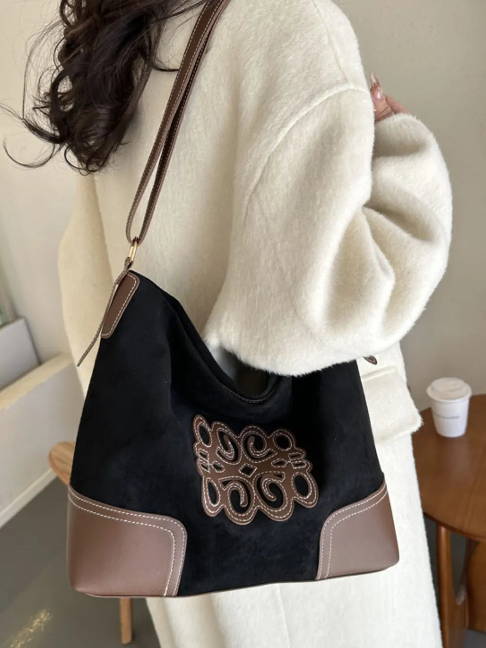 Suede Patch Adjustable Strap Tote Bag - Premium Tote Bag from Trendsi - Just $39.99! Shop now at Handbags Specialist Headquarter