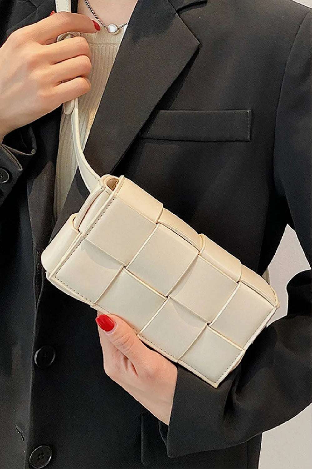 Zenana Vegan Leather Woven Crossbody Bag - Premium Crossbody Bag from Trendsi - Just $31.99! Shop now at Handbags Specialist Headquarter