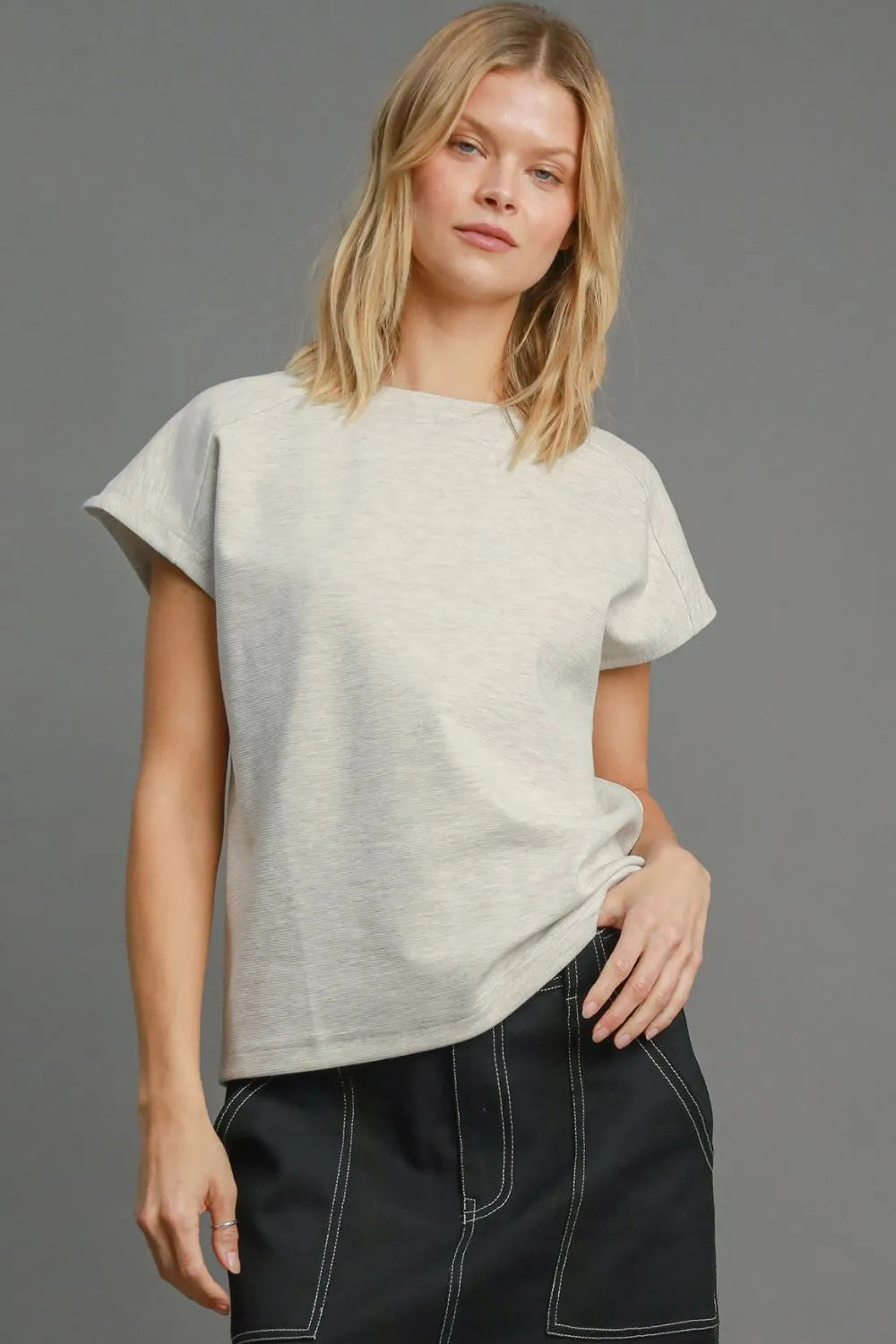 Umgee Full Size Rib Knit Round Neck Short Sleeve T Shirt Plus Size - Premium Dresses from Trendsi - Just $42.99! Shop now at Handbags Specialist Headquarter
