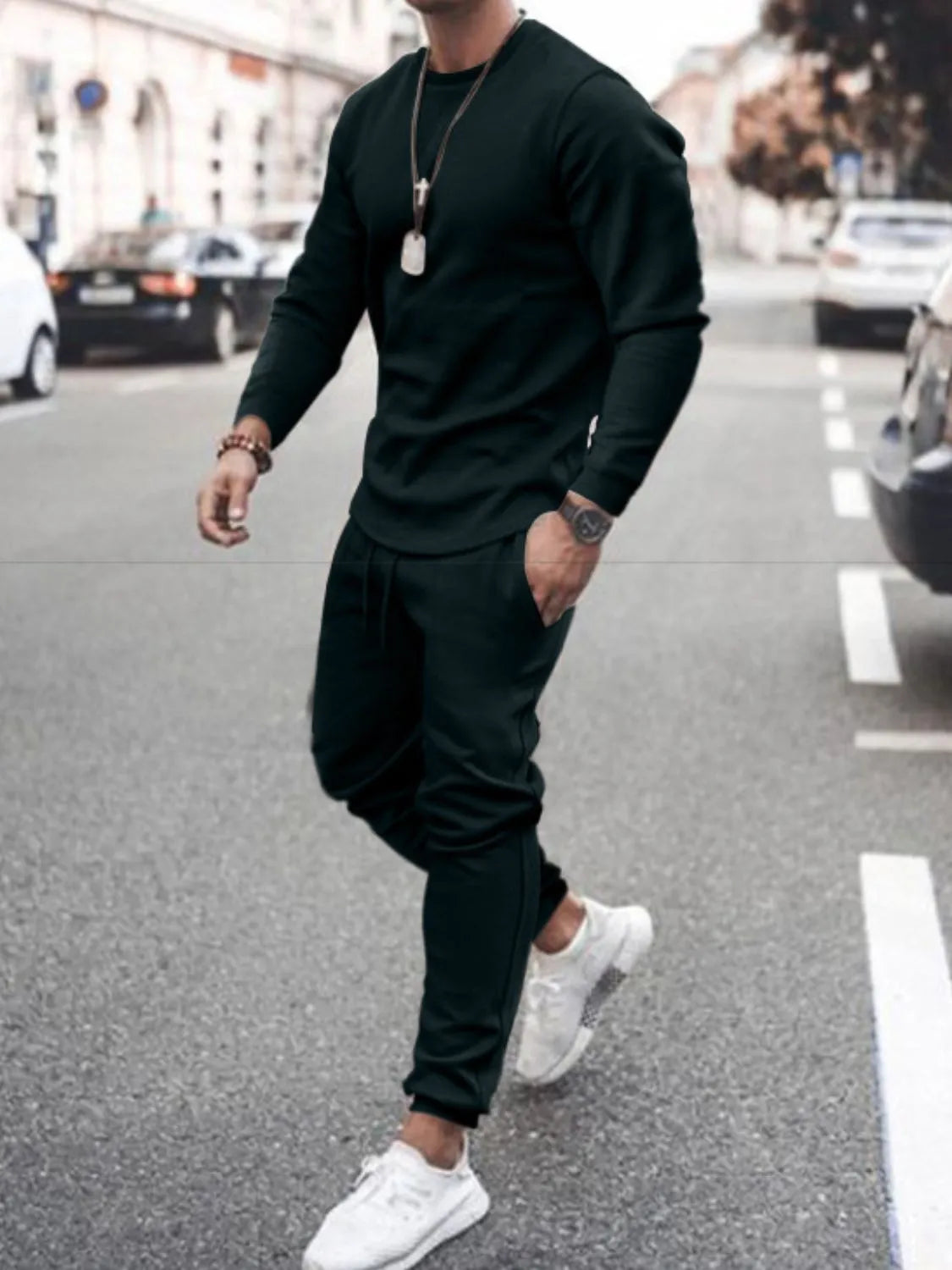 Men's Full Size Round Neck Long Sleeve Top and Pants Set Plus Size - Premium Men's Pants Set from Trendsi - Just $34.54! Shop now at Handbags Specialist Headquarter