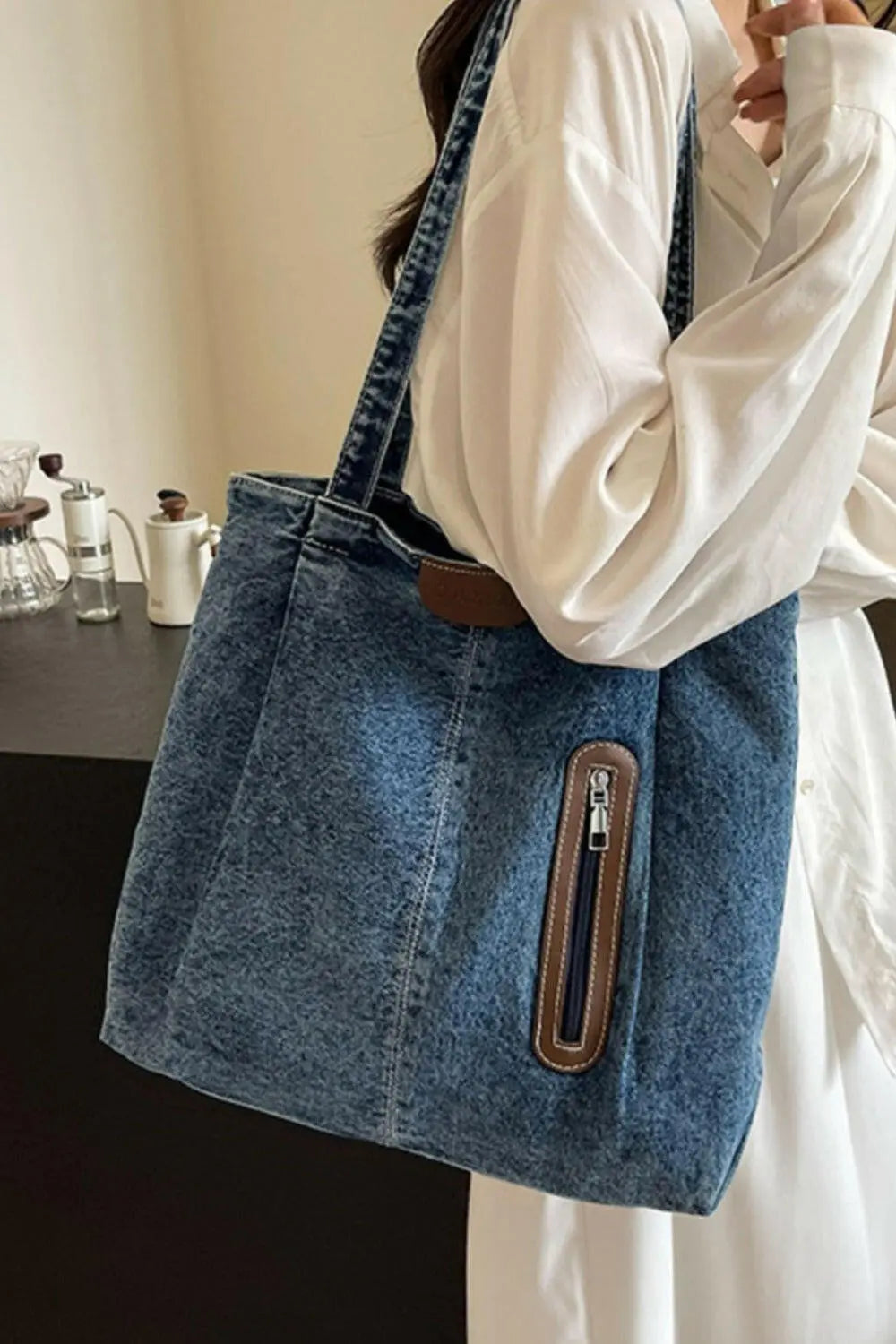 Medium Denim Tote Bag.