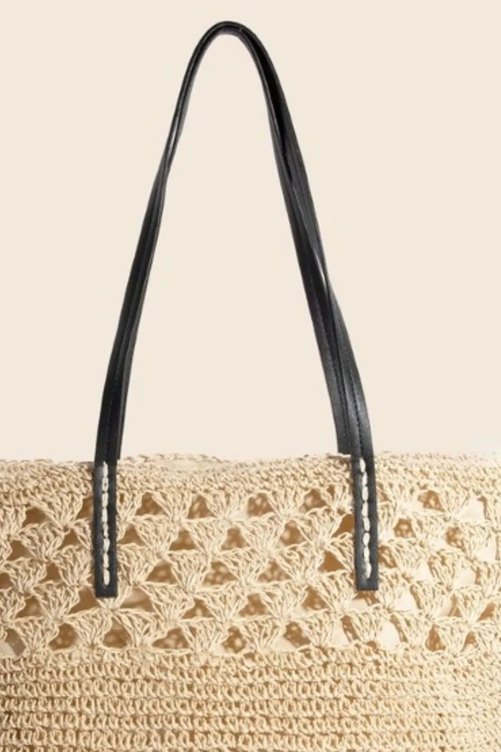 Fame Faux Leather Handle Knitted Tote Bag - Premium Tote Bag from Trendsi - Just $40.99! Shop now at Handbags Specialist Headquarter