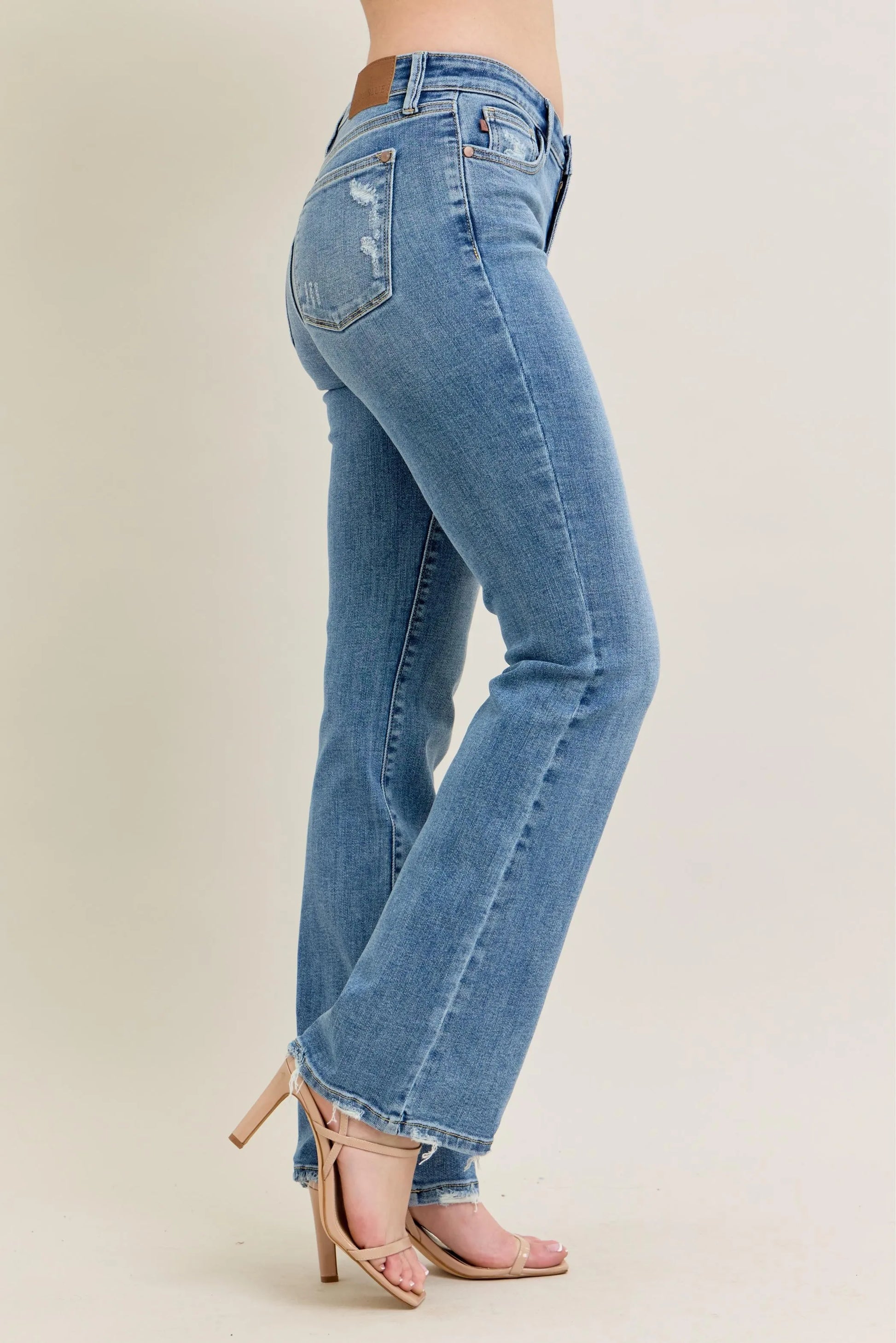 Judy Blue Full Size Mid Rise Wash Destroy Hem Bootcut Jeans Plus Size - Premium Women / Jeans & Denim from Trendsi - Just $66.99! Shop now at Handbags Specialist Headquarter