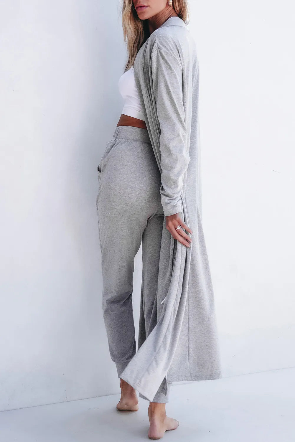 Open Front Long Sleeve Cardigan and Pants Lounge Set - Premium Sleepwear from Trendsi - Just $48.52! Shop now at Handbags Specialist Headquarter