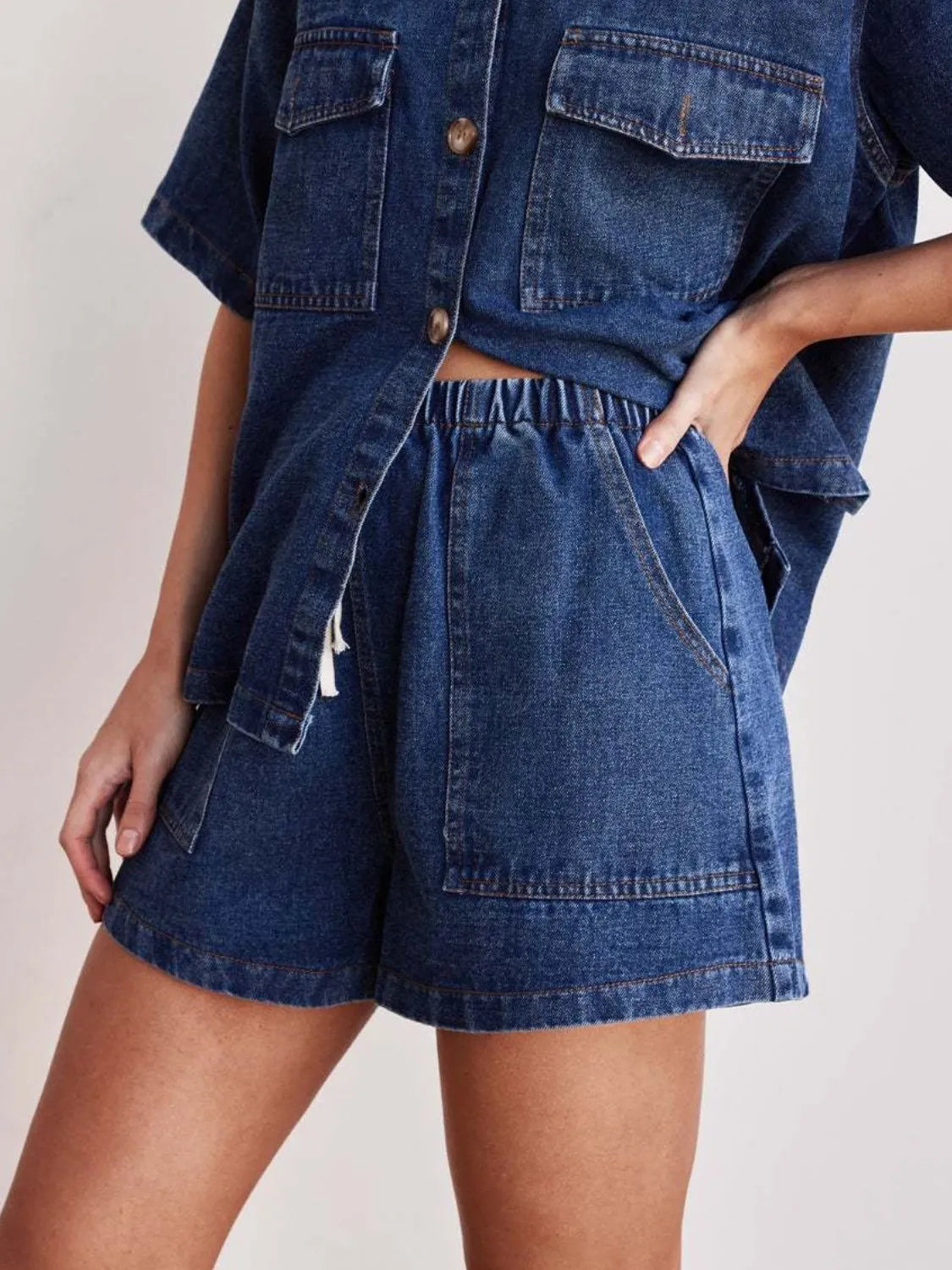 Elastic Waist Denim Shorts - Premium Women / Jeans & Denim from Trendsi - Just $25.78! Shop now at Handbags Specialist Headquarter