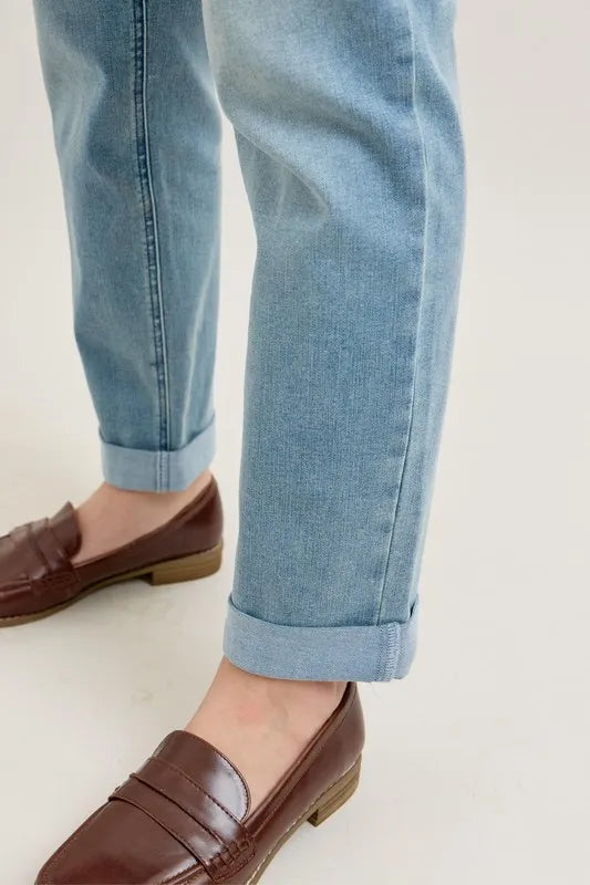 Judy Blue Full Size V-Front Cuff Boyfriend Jeans Plus Size - Premium Women / Jeans & Denim from Trendsi - Just $58.99! Shop now at Handbags Specialist Headquarter
