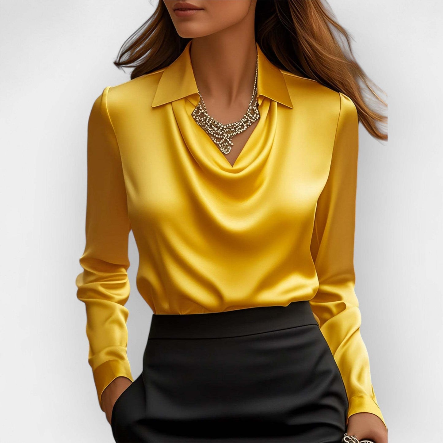 Satin Swing Collar Blouse - Elegant Office Top