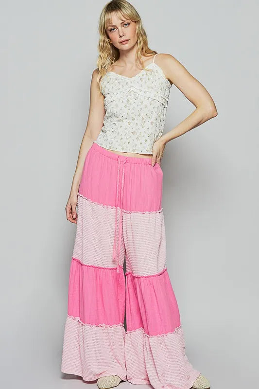 POL Two Tone Drawstring Wide Leg Pants - Premium Bottoms from Trendsi - Just $66.54! Shop now at Handbags Specialist Headquarter