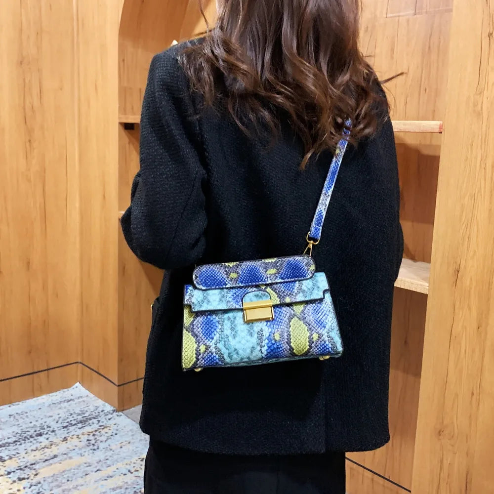 PU Leather Snakeskin Print Crossbody Bag - Premium Crossbody Bag from Trendsi - Just $35.99! Shop now at Handbags Specialist Headquarter