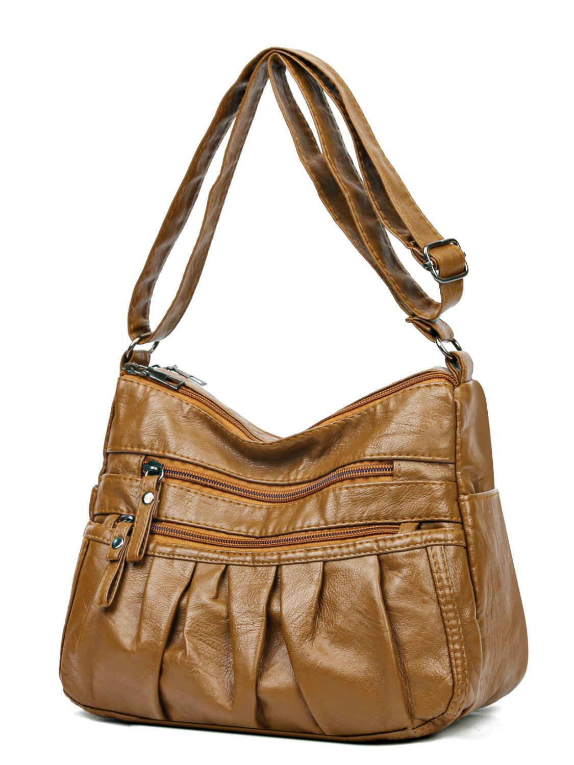 PU Leather Ruched Adjustable Strap Shoulder Bag.