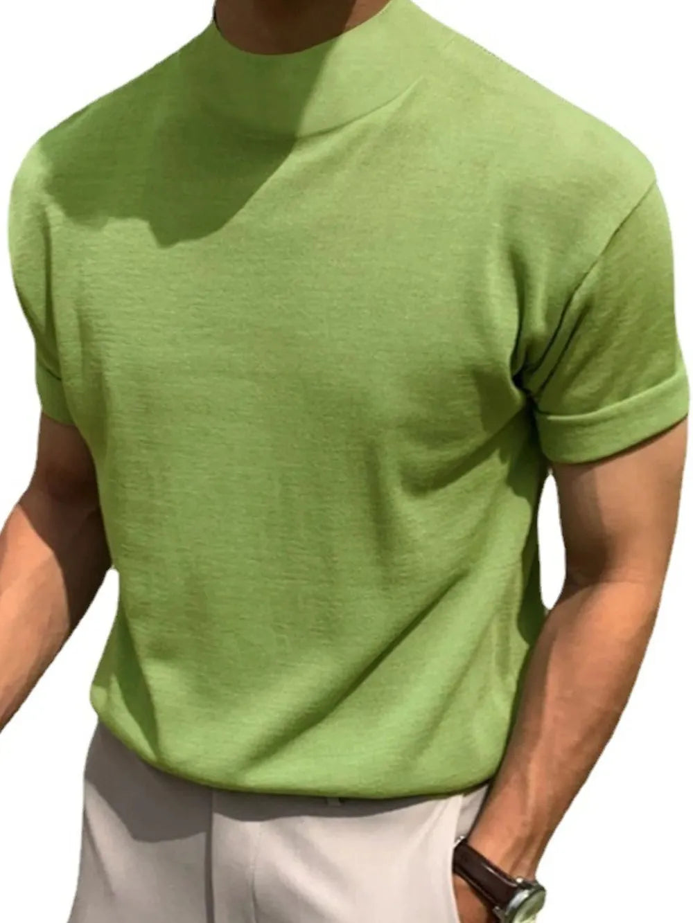 Men's Full Size Mock Neck Short Sleeve T-Shirt Plus Size - Premium Men's Shirts from Trendsi - Just $31.96! Shop now at Handbags Specialist Headquarter