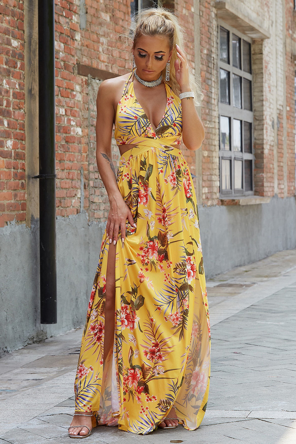Halter Neck Split Dress - Premium Dresses from Trendsi - Just $50.99! Shop now at Handbags Specialist Headquarter