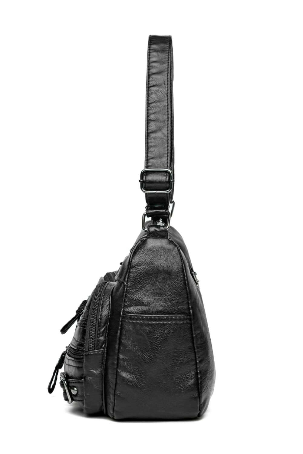 Multi-Pocket PU Leather Crossbody Bag.