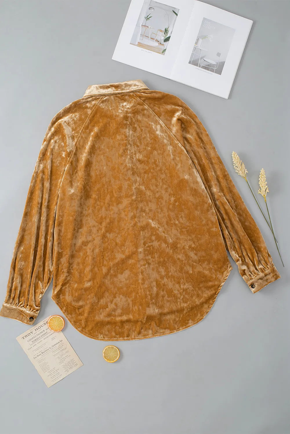 Button Down Loose Fit Velvet Shirt - Premium Women's Down Shirt Tops from Trendsi - Just $40.18! Shop now at Handbags Specialist Headquarter