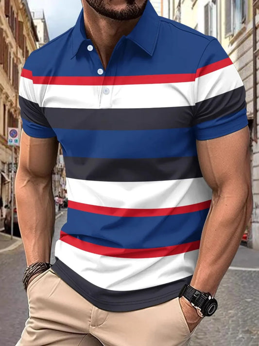 Men's Full Size Collared Short Sleeve Striped Polo Plus Size - Premium Men's Polo shirt from Trendsi - Just $30.99! Shop now at Handbags Specialist Headquarter