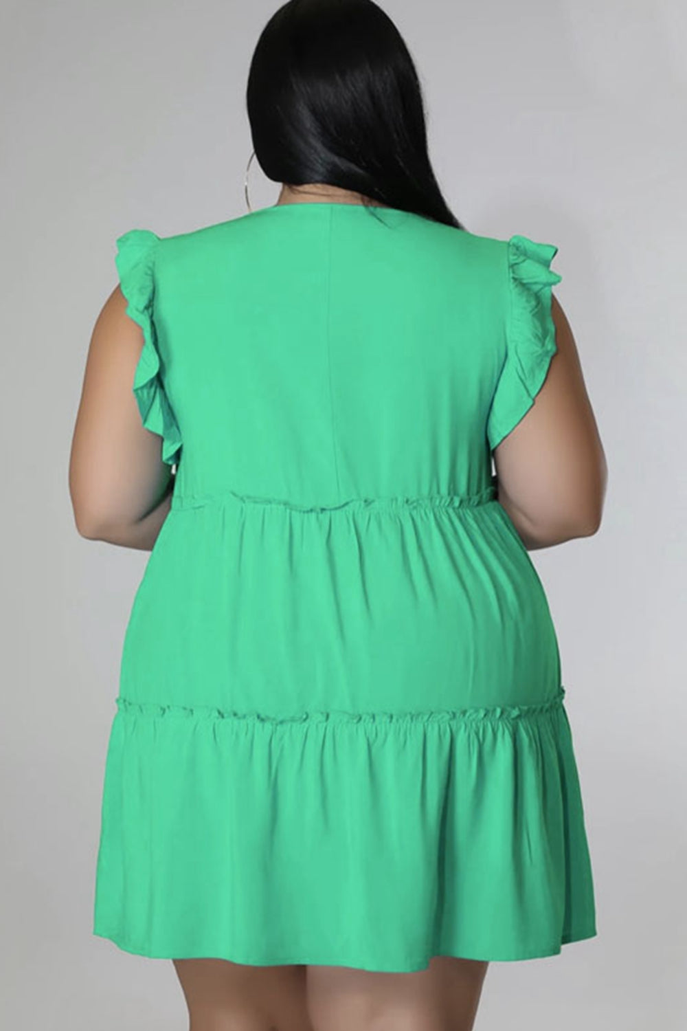 Plus Size V-Neck Frill Trim Mini Dress - Premium Dresses from Trendsi - Just $36.99! Shop now at Handbags Specialist Headquarter