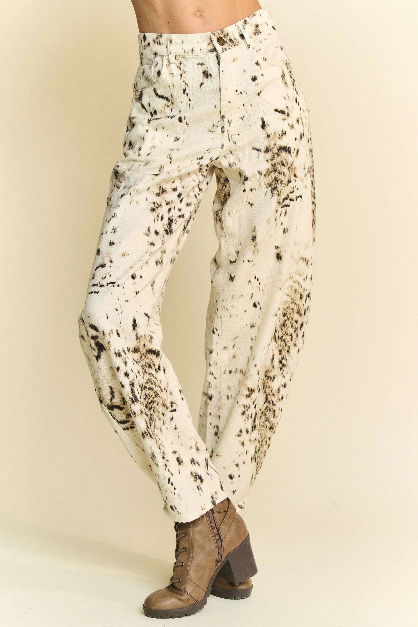 Davi & Dani Abstract Tie Dye Dot Lace Detail Barrel Pants - Premium Women Pants from Trendsi - Just $61.99! Shop now at Handbags Specialist Headquarter