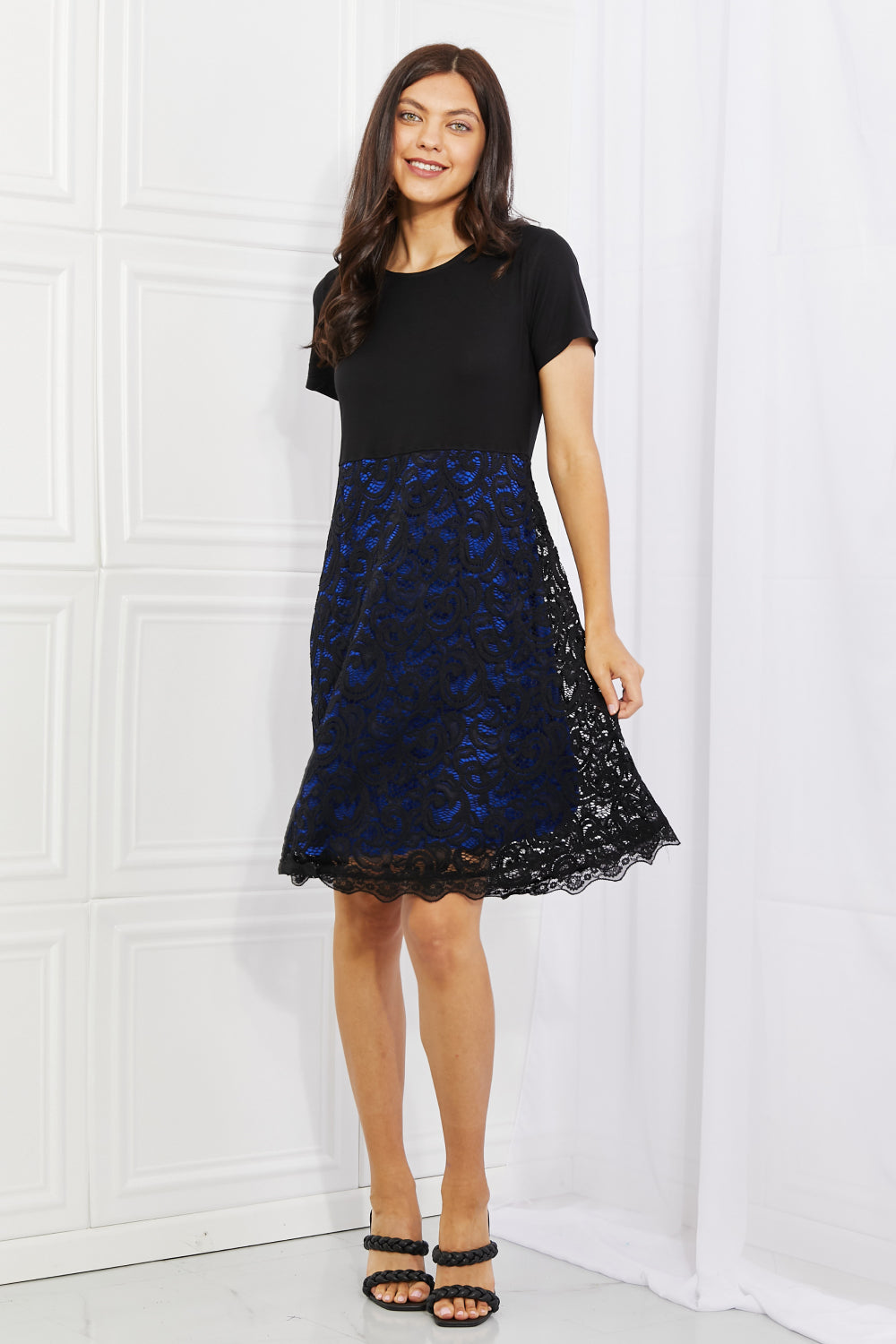 Yelete Full Size Contrasting Lace Midi Dress - Premium Dresses from Trendsi - Just $27.99! Shop now at Handbags Specialist Headquarter