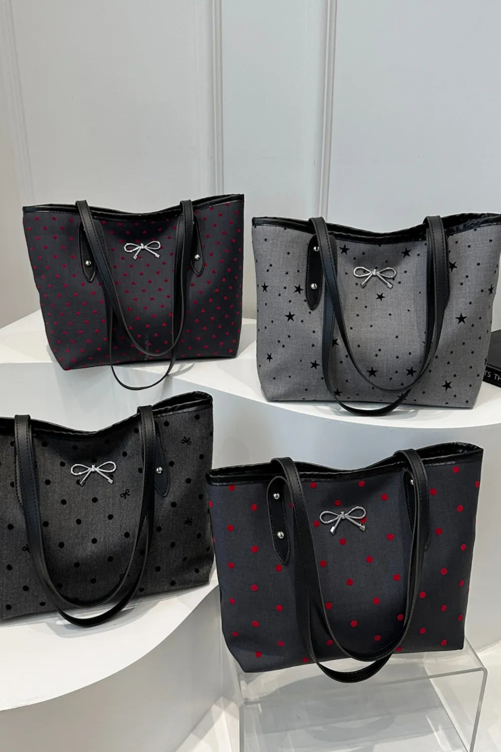Bow Trim Polyester Tote Bag - Premium Tote Bag from Trendsi - Just $39.99! Shop now at Handbags Specialist Headquarter