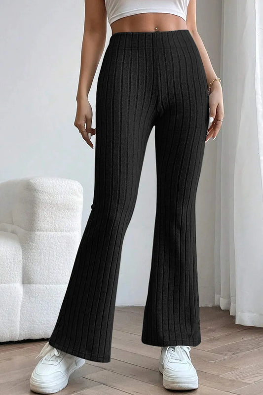 Basic Bae Full Size Ribbed High Waist Flare Pants - Premium Women Pants from Trendsi - Just $10.99! Shop now at Handbags Specialist Headquarter