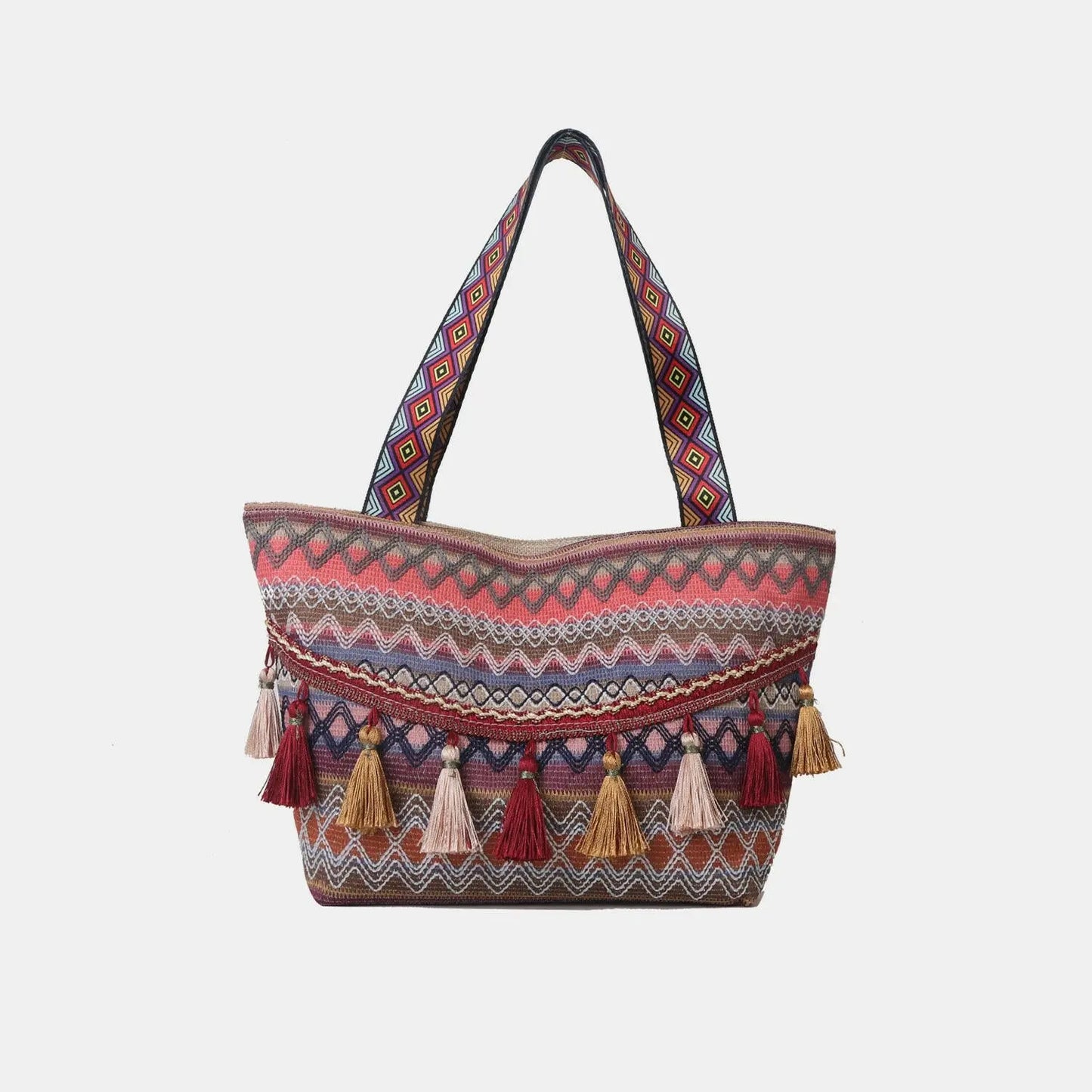 Printed Tassel Detail Tote Bag.