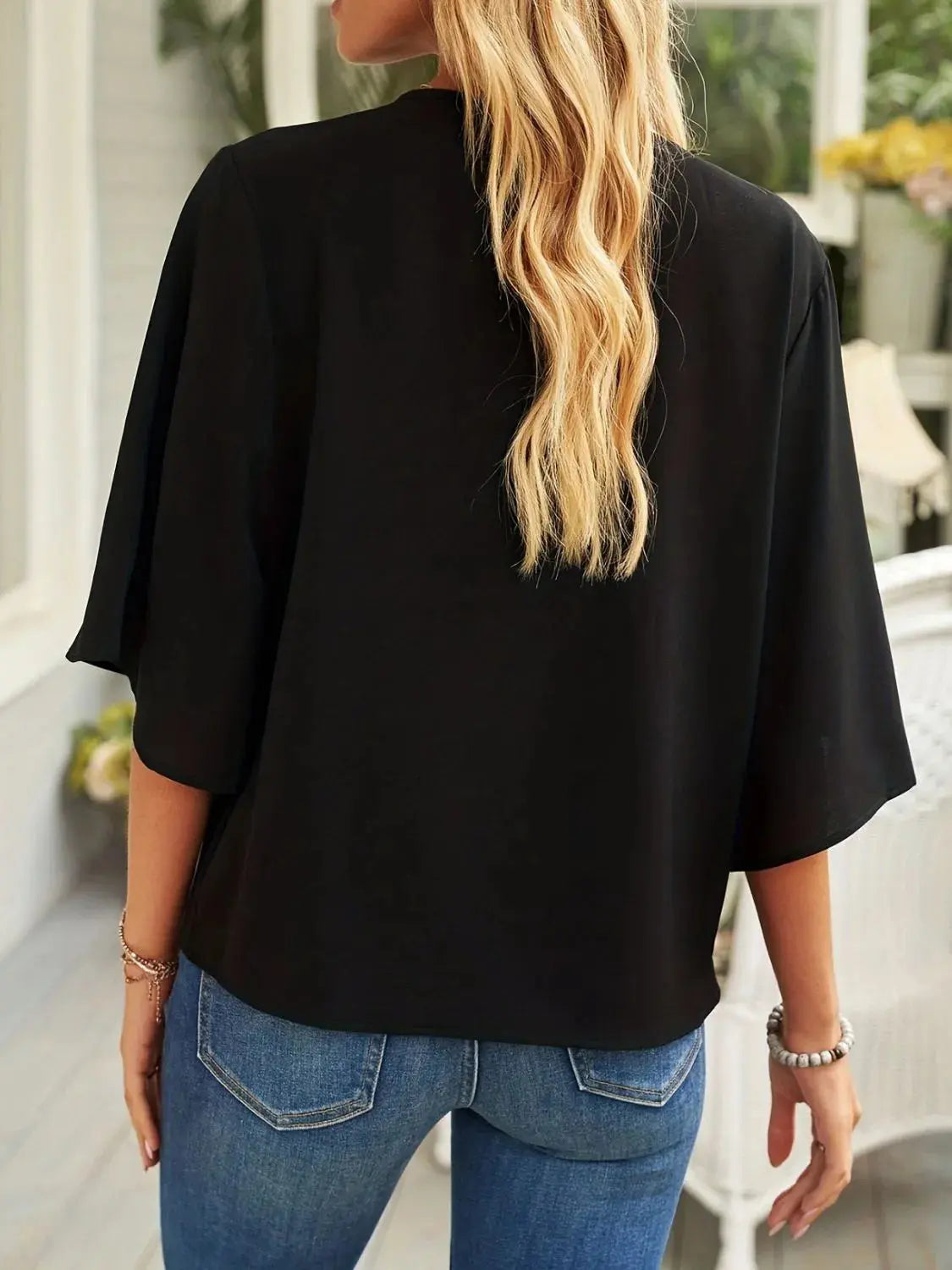Full Size Ruched Three-Quarter Sleeve Blouse Plus Size.