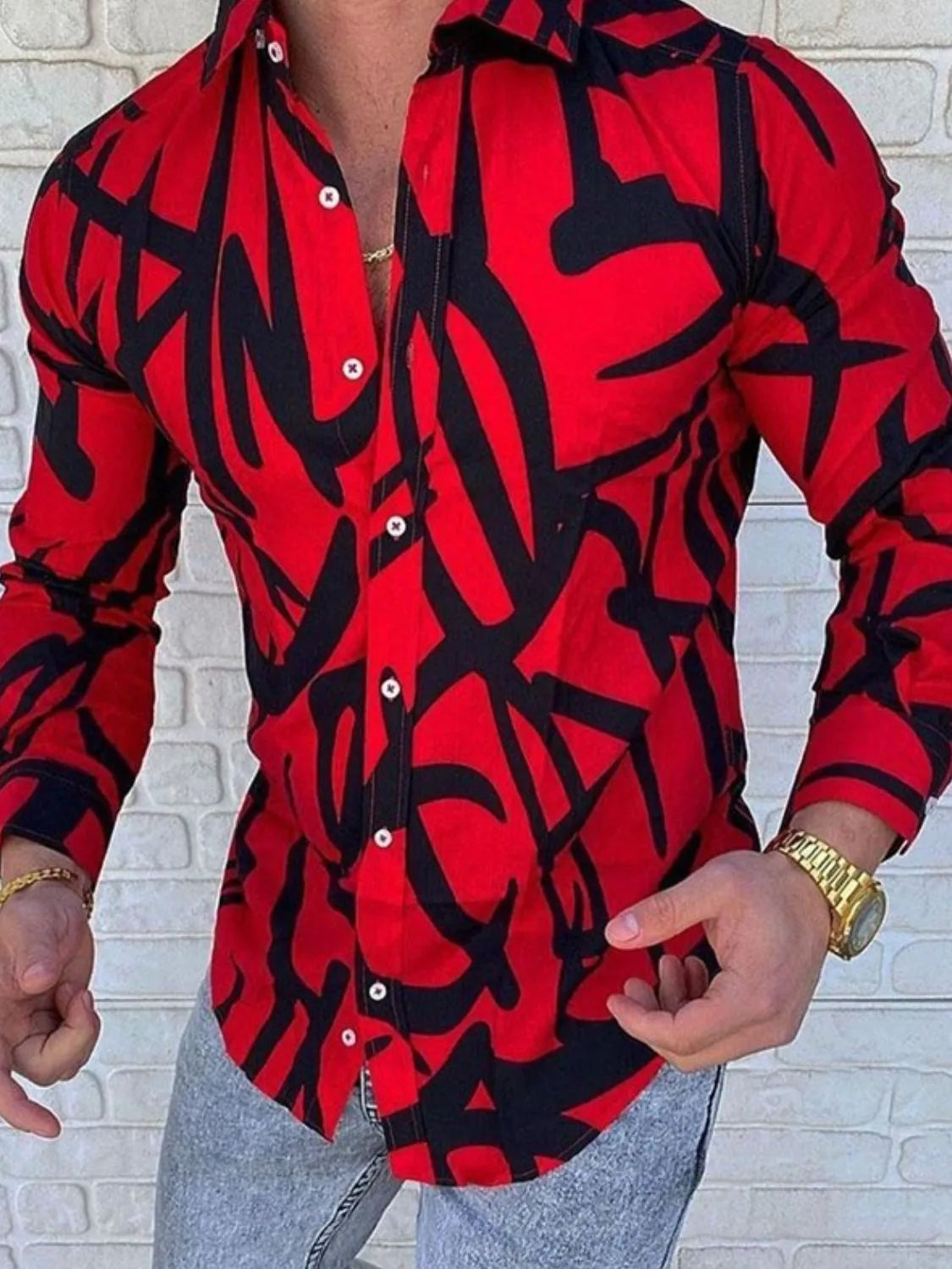 Men's Plus Size Printed Button Up Long Sleeve Shirt - Premium Men's Shirt's from Trendsi - Just $26.04! Shop now at Handbags Specialist Headquarter