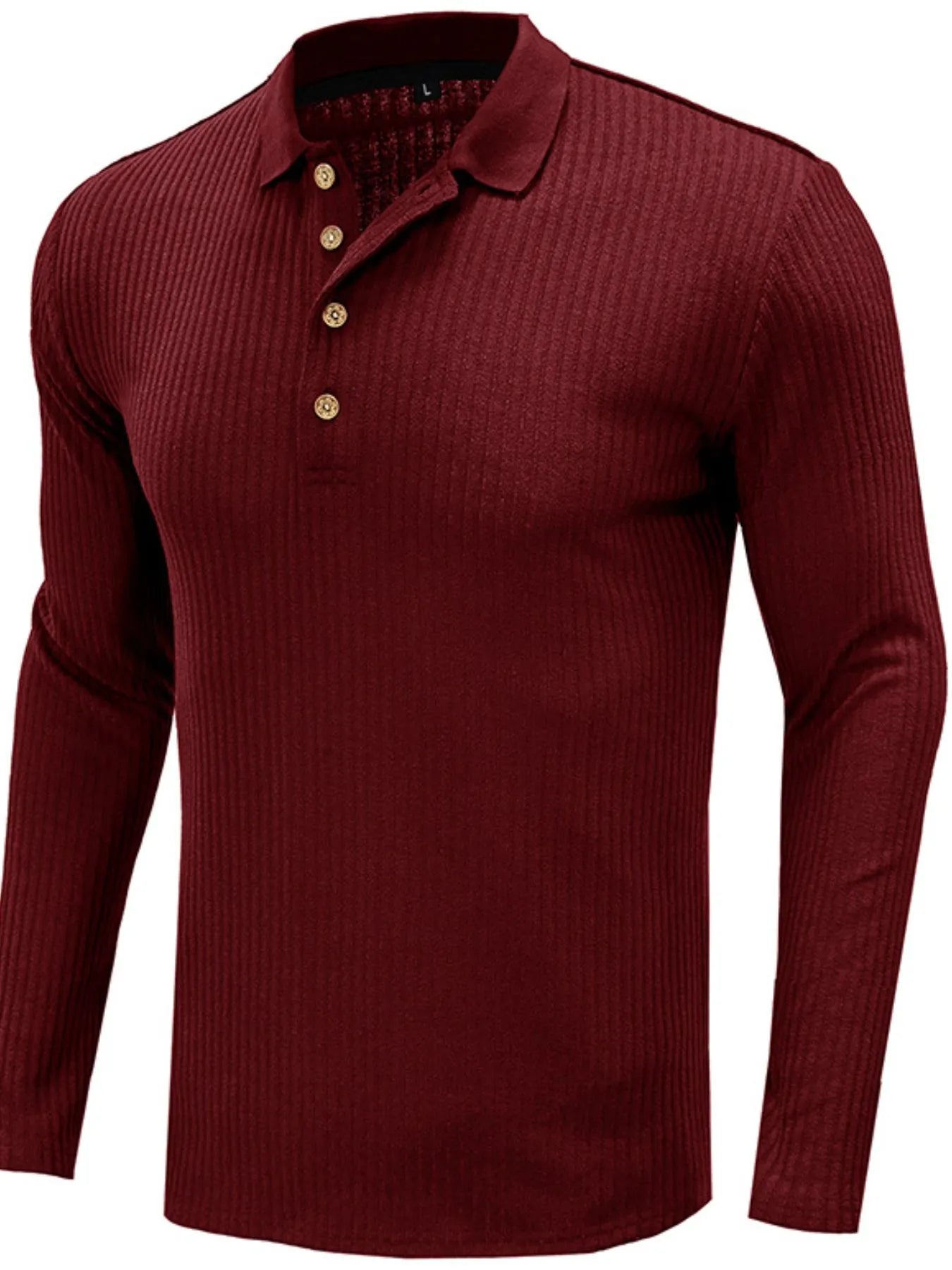 Men's Ribbed Knit Long Sleeve Polo - Premium Men's Polo shirt from Trendsi - Just $28.18! Shop now at Handbags Specialist Headquarter