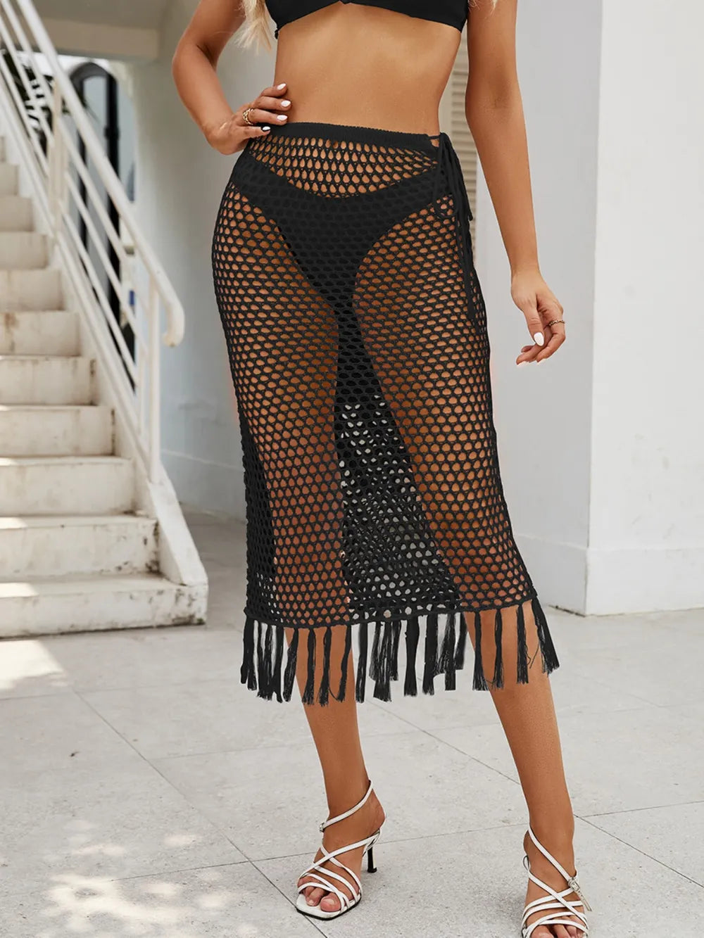 Fringe Openwork High Waist Swim Skirt - Premium from Trendsi - Just $27.99! Shop now at Handbags Specialist Headquarter