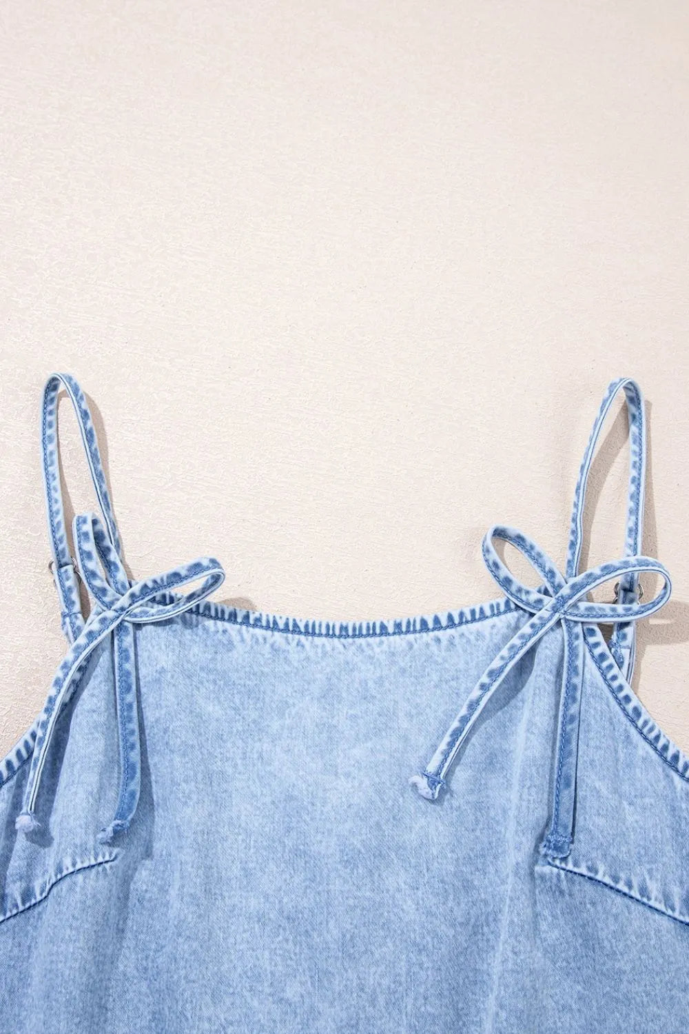 Bow Detail Spaghetti Straps Ruffle Hem Denim Dress - Premium Women / Jeans & Denim from Trendsi - Just $46.38! Shop now at Handbags Specialist Headquarter