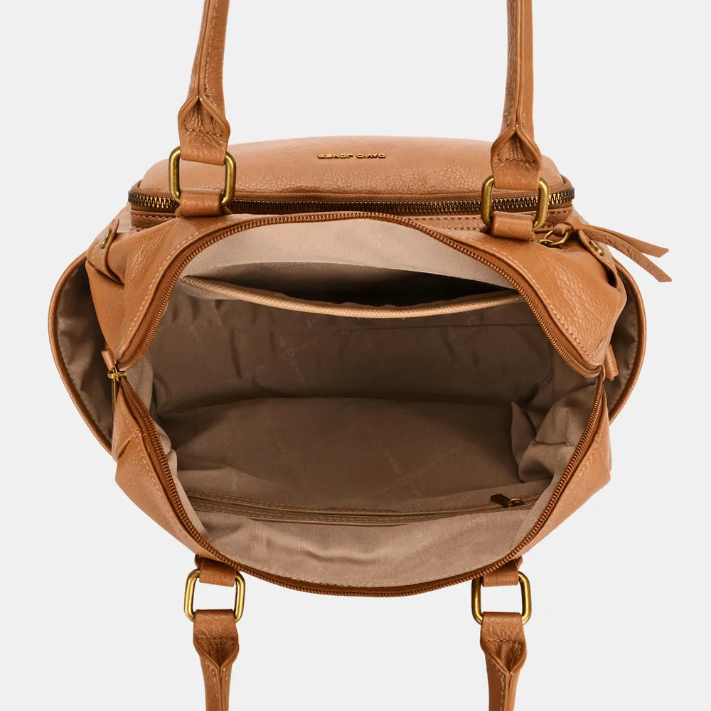 David Jones Zipper PU Leather Handbag - Premium Tote Bag from Trendsi - Just $51.99! Shop now at Handbags Specialist Headquarter
