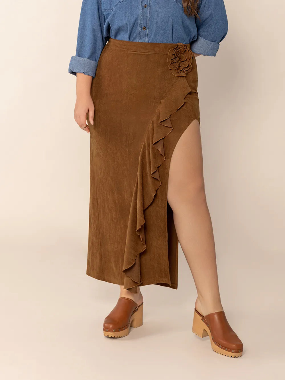 Plus Size Ruffled Slit High Rise Skirt - Premium from Trendsi - Just $38.99! Shop now at Handbags Specialist Headquarter