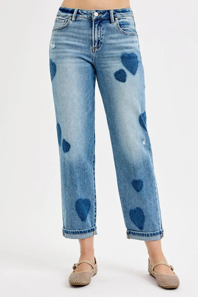 RISEN Full Size Mid Rise Fit-boyfriend Heart Shade Jeans Plus Size - Premium Women / Jeans & Denim from Trendsi - Just $67.99! Shop now at Handbags Specialist Headquarter