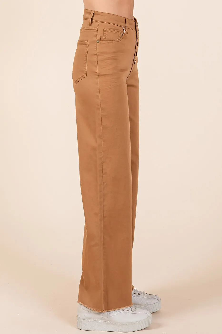 Mittoshop Twill High Waisted Button Fly Wide Leg Pants - Premium Women Pants from Trendsi - Just $56.99! Shop now at Handbags Specialist Headquarter