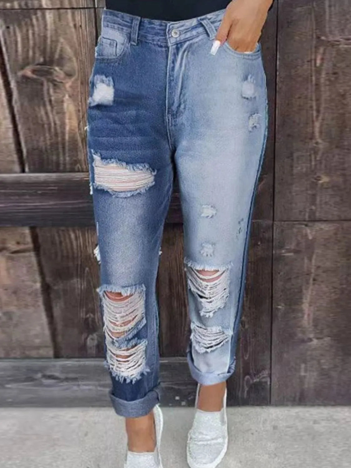 Distressed Jeans with Pockets - Premium Women / Jeans & Denim from Trendsi - Just $31.24! Shop now at Handbags Specialist Headquarter