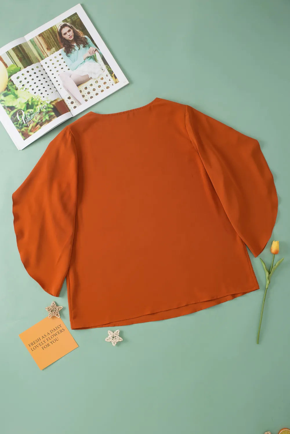 Plus Size V-Neck Petal Sleeve Blouse - Premium Plus Size Shirts from Trendsi - Just $22! Shop now at Handbags Specialist Headquarter