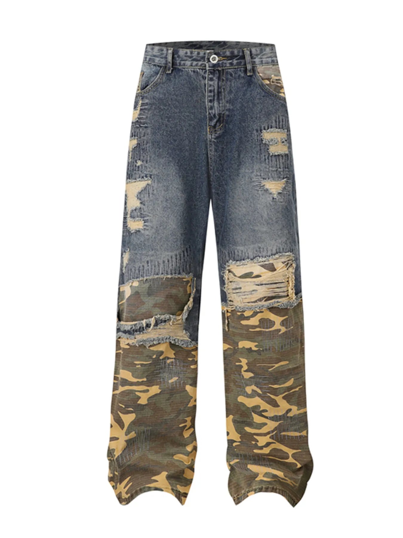 Men's Full Size Distressed Denim Jeans with Camo Patchwork Detailing Plus Size - Premium Women / Jeans & Denim from Trendsi - Just $95.99! Shop now at Handbags Specialist Headquarter