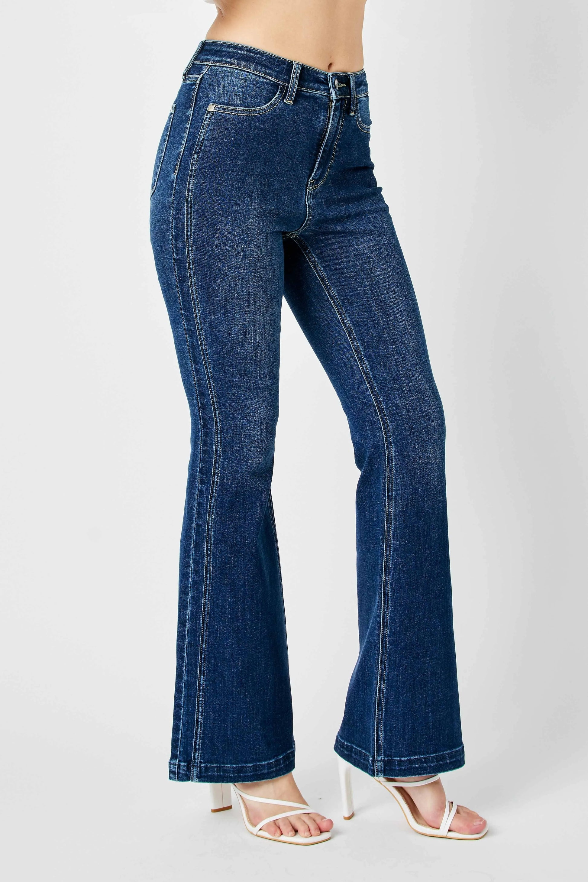 Judy Blue Full Size Hw Angled Side Seam Detail Flare Jeans Plus Size - Premium Women / Jeans & Denim from Trendsi - Just $71.99! Shop now at Handbags Specialist Headquarter