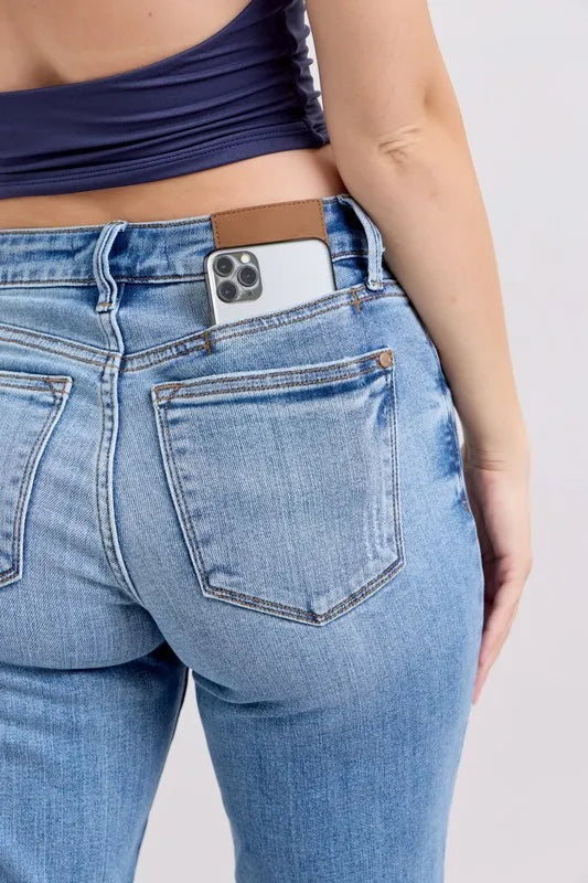 Judy Blue Full Size Mid Rise Vintage Wash Slim Jeans with Cell Phone Pocket Plus Size - Premium Women / Jeans & Denim from Trendsi - Just $60.99! Shop now at Handbags Specialist Headquarter