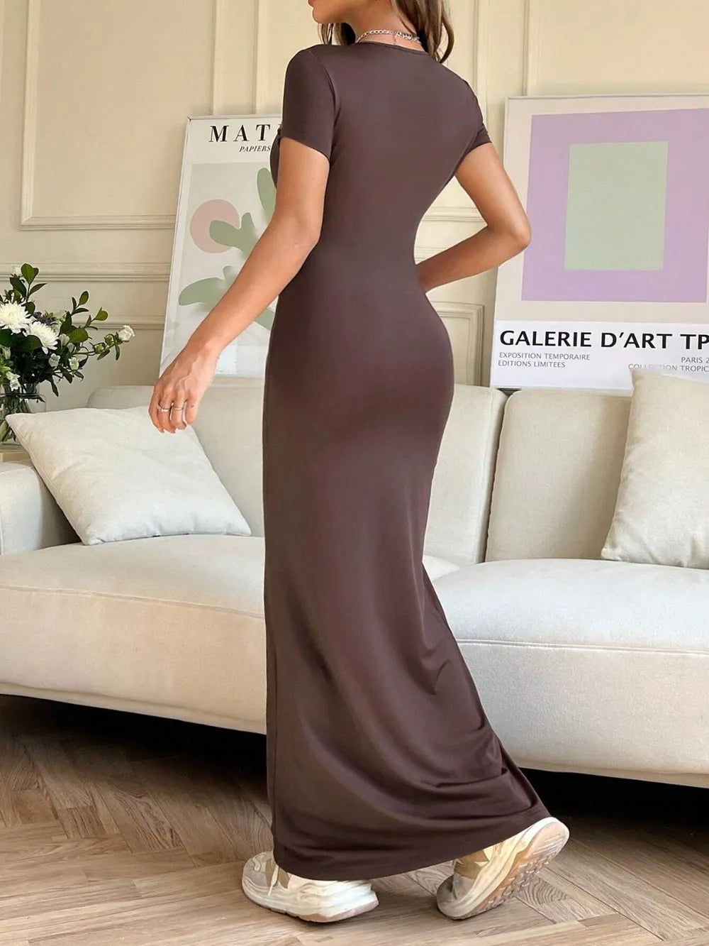 Short Sleeve Maxi Tee Dress - Premium Maxi Dress from Trendsi - Just $29.99! Shop now at Handbags Specialist Headquarter