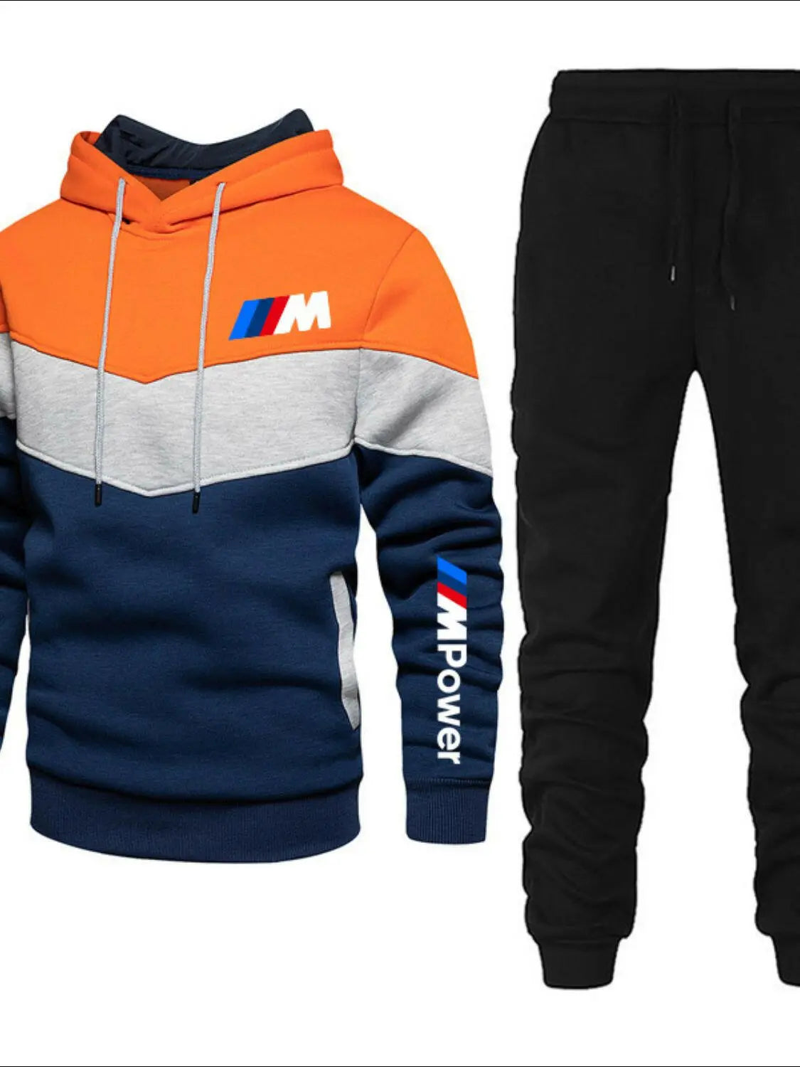 Men's Full Size Drawstring Contrast Hoodie and Pants Set Plus Size.